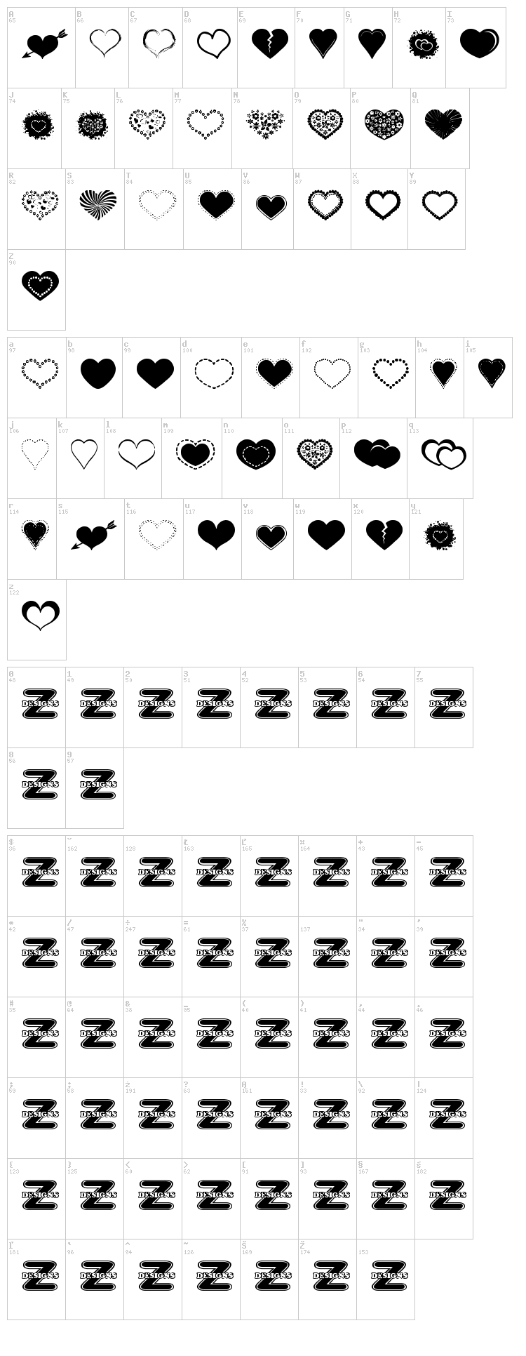 Sexy Love Hearts 2 font map